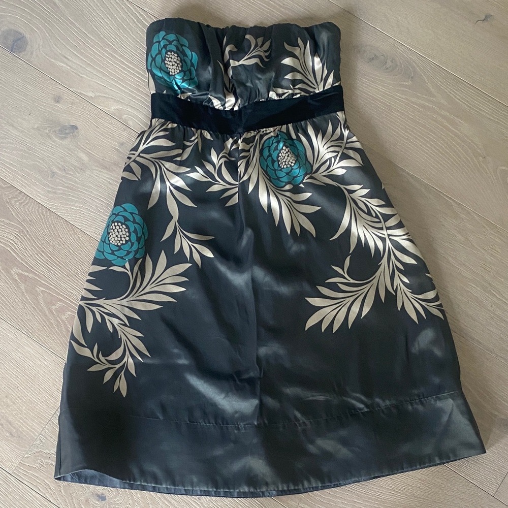 The Limited Floral Strapless Dress with Teal Accents